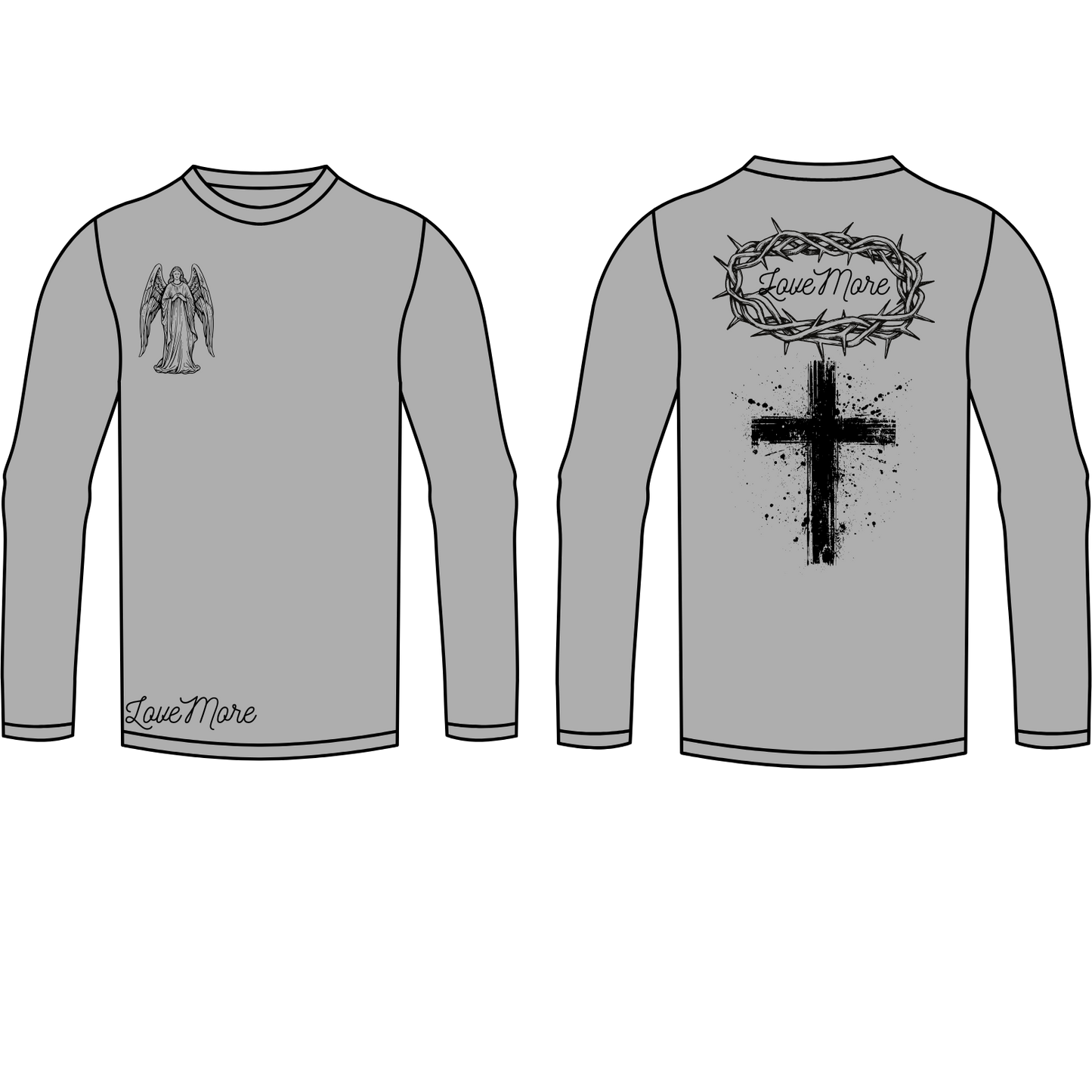 LoveMore Angel with Cross and 'LoveMore' Halo on Back Long Sleeve
