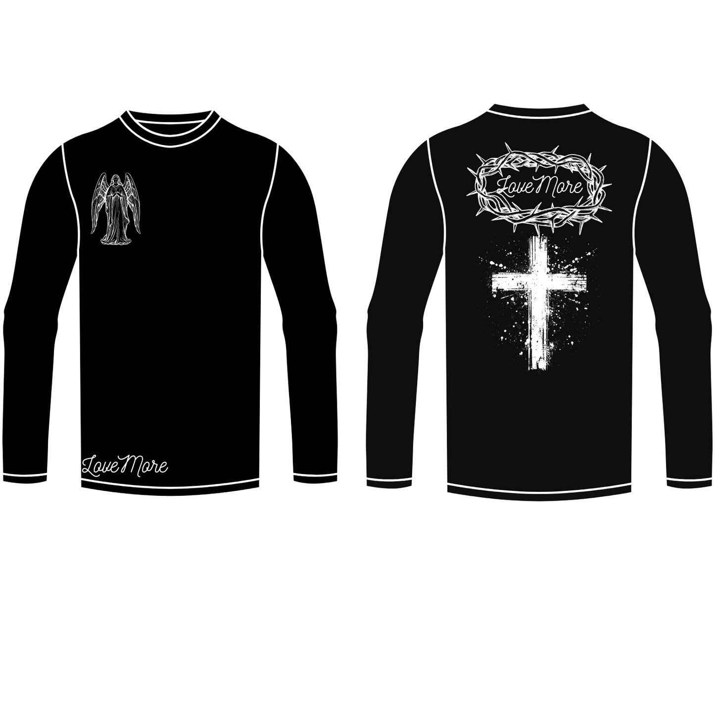 LoveMore Angel with Cross and 'LoveMore' Halo on Back Long Sleeve