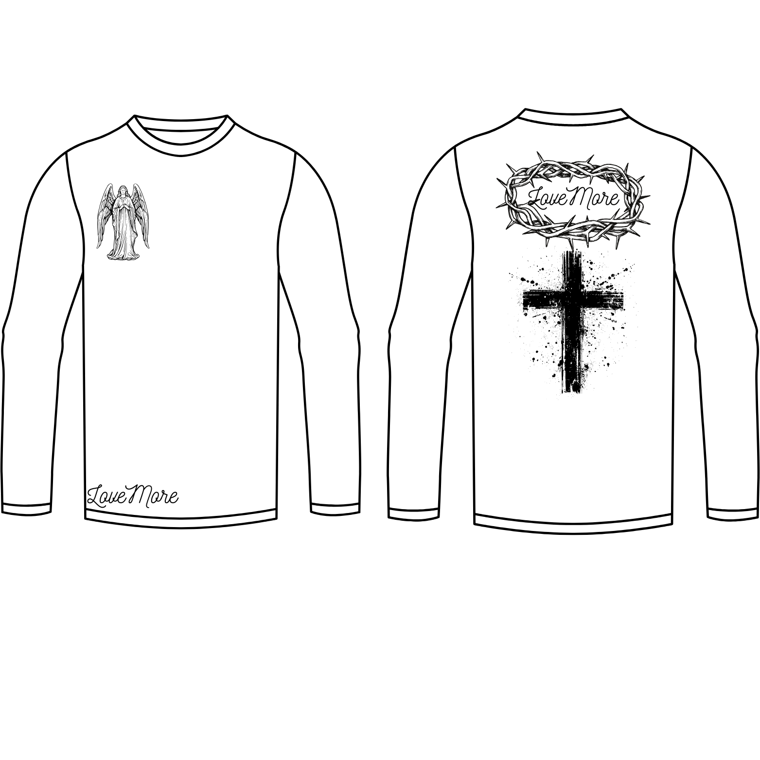 LoveMore Angel with Cross and 'LoveMore' Halo on Back Long Sleeve