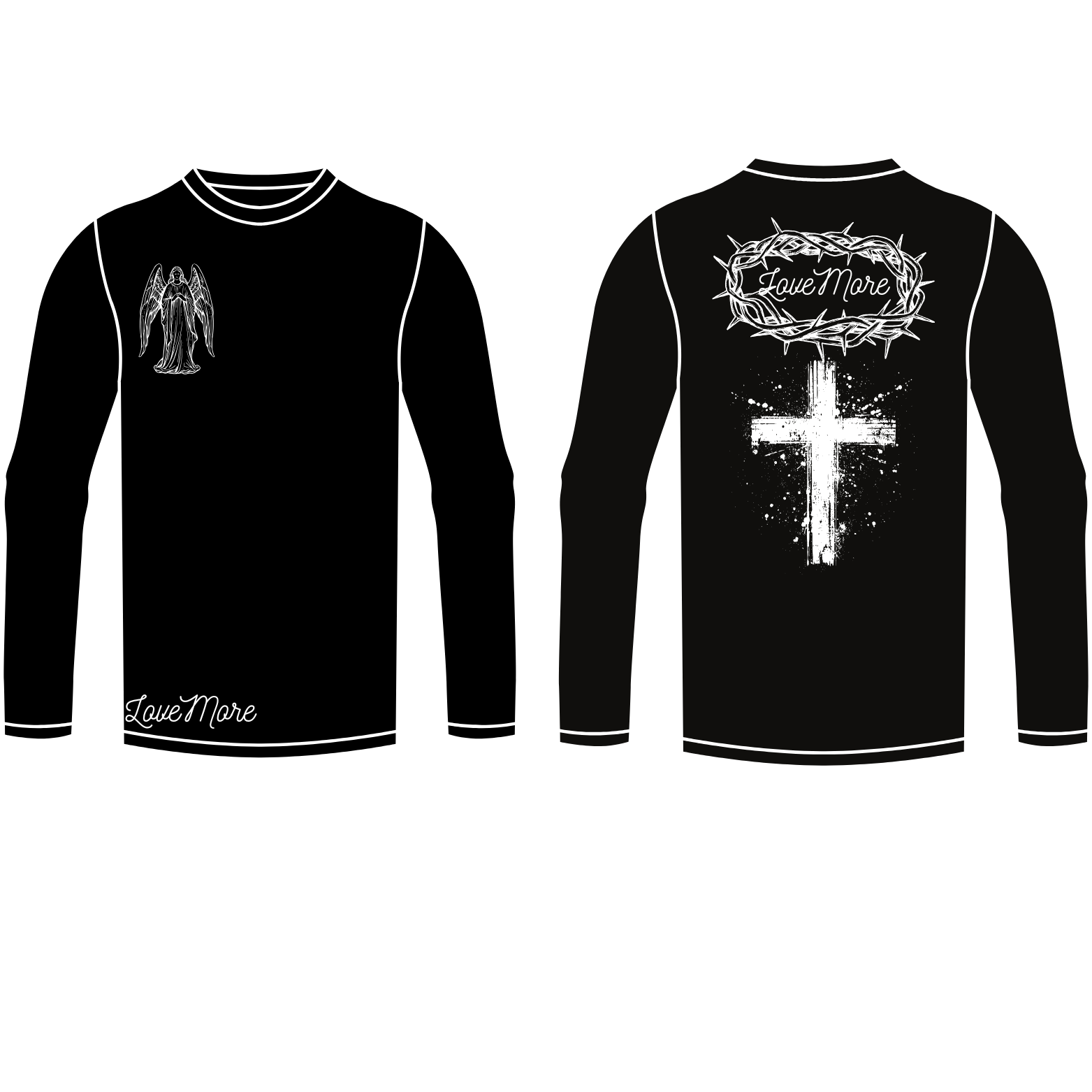 LoveMore Angel with Cross and 'LoveMore' Halo on Back Long Sleeve